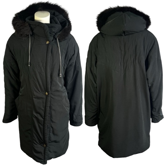 NUAGE BLACK PARKA COAT OVERSIZED JACKET FAUX FUR VINTAGE COAT XS - Picture 14 of 14